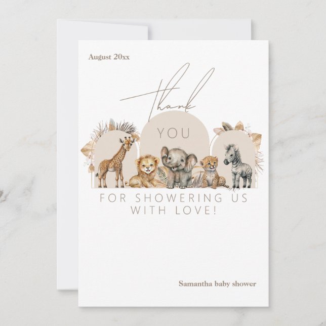 Cartão De Agradecimento Bebê Safari Animal Boho Chá de fraldas (Frente)