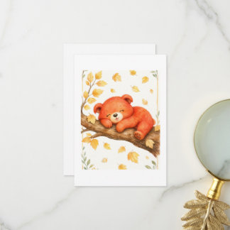 Cartão De Agradecimento Bebê urso fofo em aquarela dormindo em um galho de