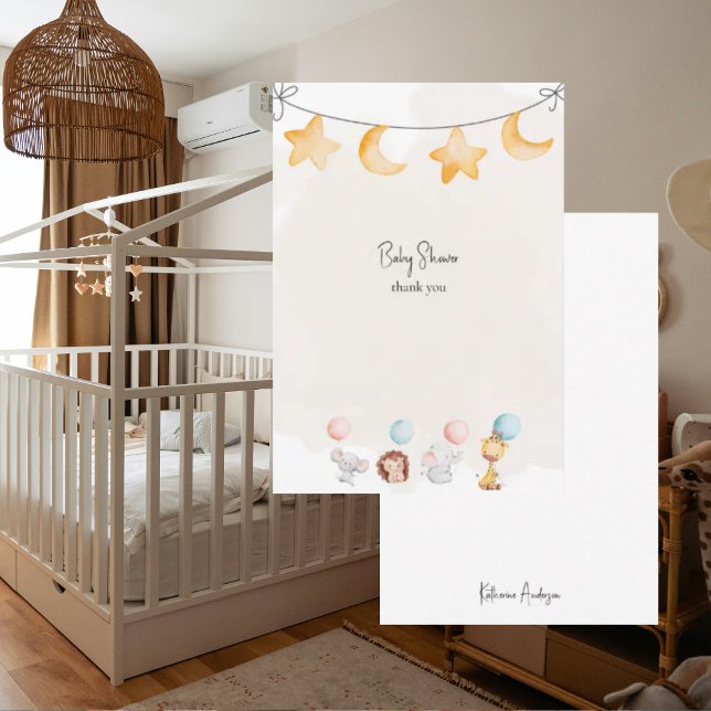 Cartão De Agradecimento Bebês e balões Chá (Criador carregado)