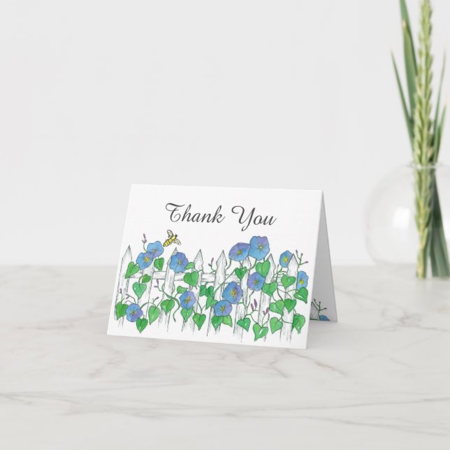 Cartão De Agradecimento Bee Blue Morning Glory Flowers Thank You (Frente)