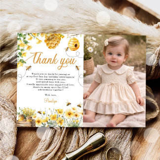 Cartão De Agradecimento Bee Flower Yellow Birthday Photo