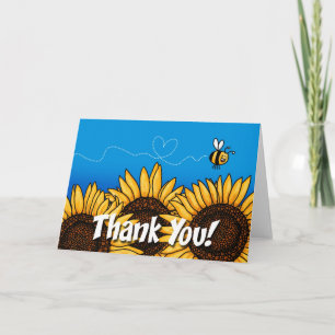 Cartão De Agradecimento bee trail sunflower - obrigado você