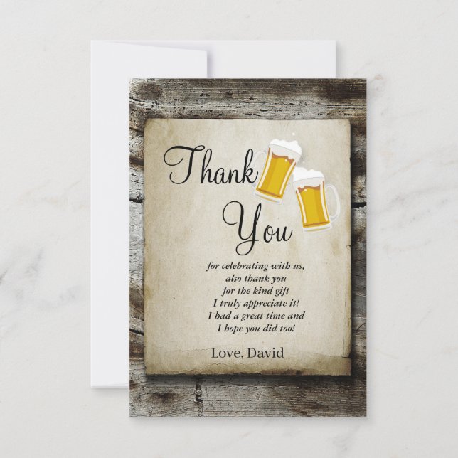 Cartão De Agradecimento beer, cheers rustic country thank you card (Frente)