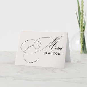 Cartão De Agradecimento Bege Merci Beaucoup Elegante Caligrafia Obrigado