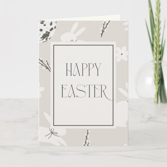 Cartão De Agradecimento Beige and Cream Easter Bunny Pattern Holiday Card (Frente)