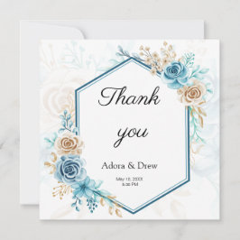 Cartão De Agradecimento Beige blue Elegant Floral Wedding