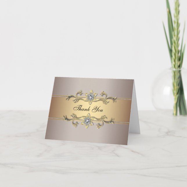 Cartão De Agradecimento Beige Champagne Gold Thank You Cards (Frente)
