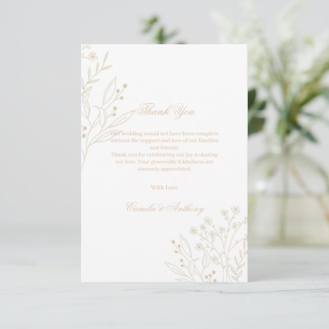 Cartão De Agradecimento Beige Corner Floral Boho Wedding (Em pé/Frente)