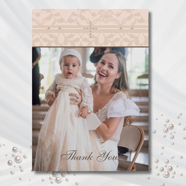 Cartão De Agradecimento Beige Cross Christian Baptism Photo Thank You Card (Criador carregado)