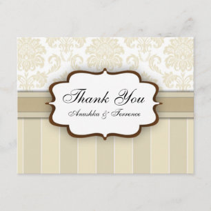 Cartão De Agradecimento Beige Damask Stripe Casamento Obrigado