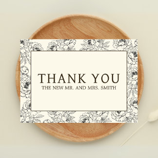 Cartão De Agradecimento Beige Floral Wedding