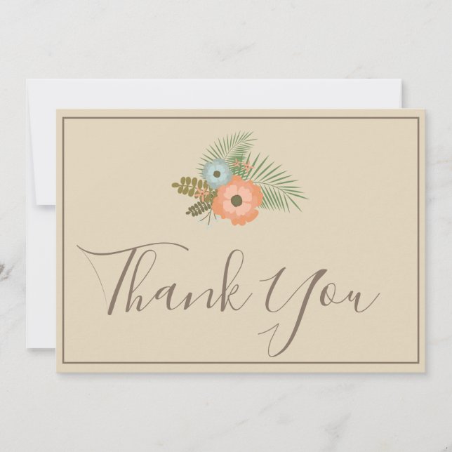 Cartão De Agradecimento Beige Obrigado Linda floral (Frente)