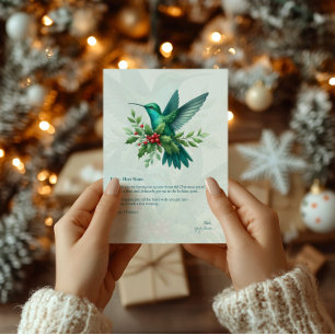 Cartão de Agradecimento Beija-flor de Natal com Az