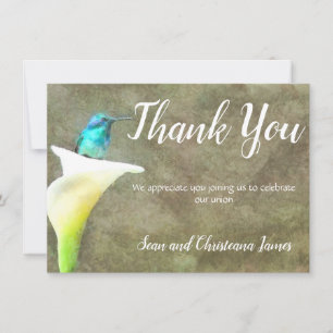 Cartão De Agradecimento Beija-flor Turquesa Branco Lírio Floral Aquarela