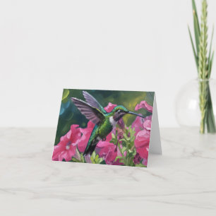 Cartão De Agradecimento Beija-flor visitando minha cesta de flores