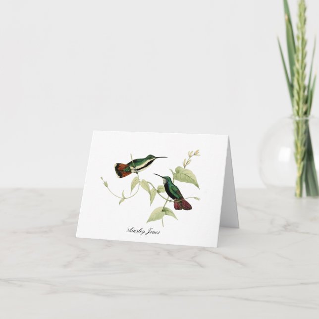 Cartão De Agradecimento Beija-flores e flor Doblada (Frente)