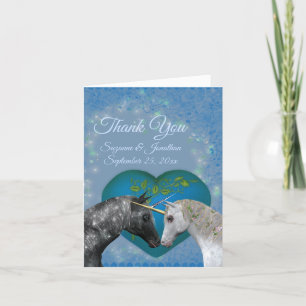 Cartão De Agradecimento Beijar Casamento Coração de Unicórnios