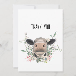 Cartão De Agradecimento beijo de nariz de vaca flores aquarela cinza anima