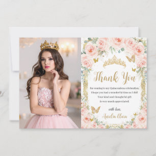 Cartão De Agradecimento Beijo Floral Dourado Quinceañera Doce 16 Foto