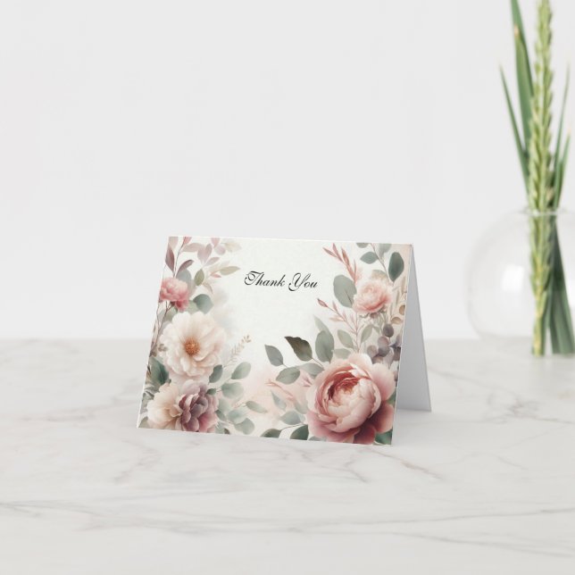 Cartão De Agradecimento Beijo Floral Peônia e Rosa Serenata (Frente)