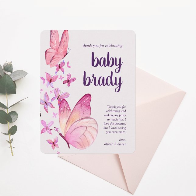 Cartão De Agradecimento Beijos borboletas e desejos de bebês | Borboleta R (Criador carregado)