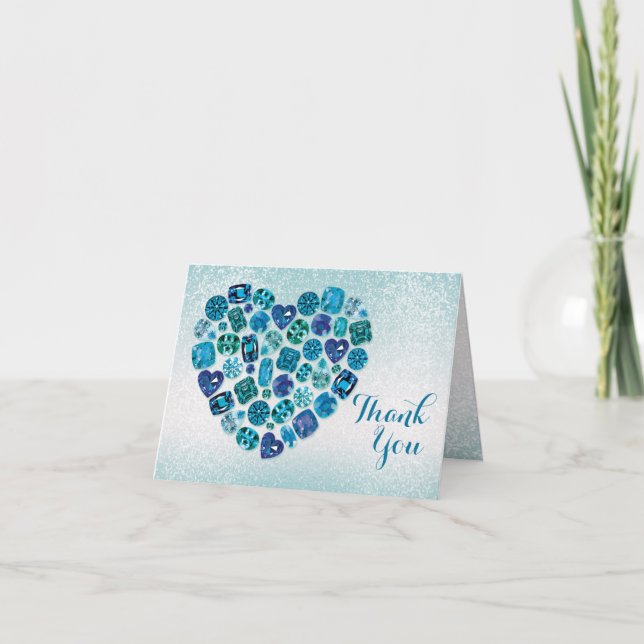 Cartão De Agradecimento Bejeweled Heart Thank You Note Card (Frente)