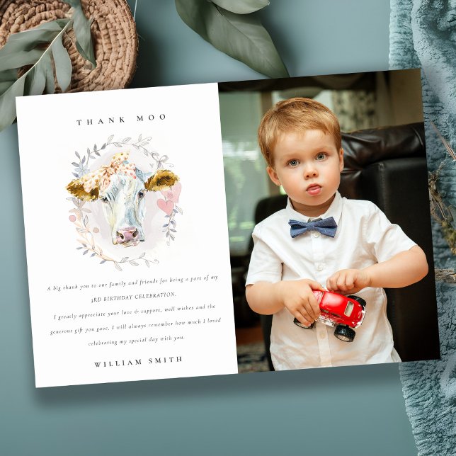 Cartão De Agradecimento Bela Fazenda De Vaca Foto De Qualquer Aniversário (Criador carregado)