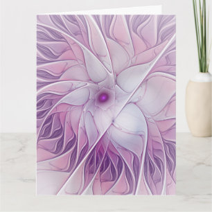Cartão De Agradecimento Bela Flor Rosa Arte Fractal Abstrata Moderna