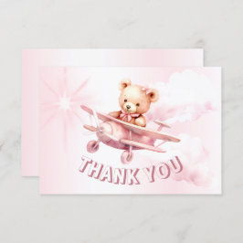 Cartão De Agradecimento Bela Menina Bear Piloto Rosa Avião Rosa Bonito