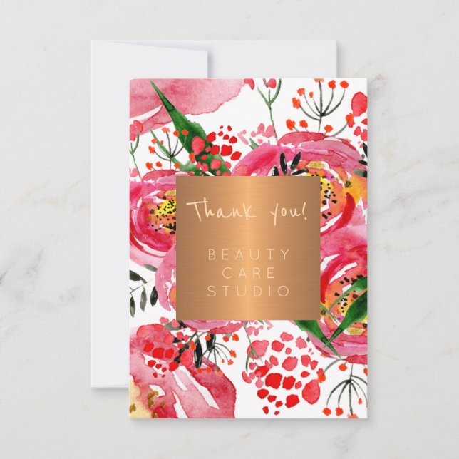 Cartão De Agradecimento Bela salão de cobre, peonias metálicas obrigado vo (Frente)