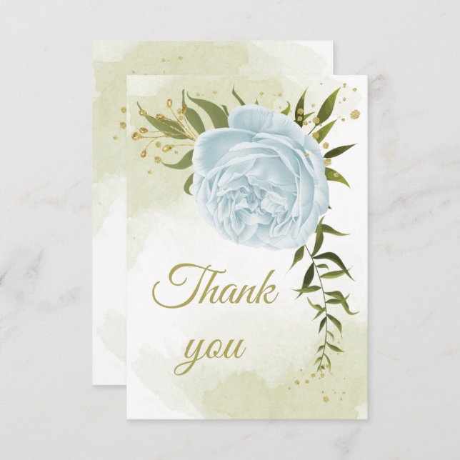 Cartão De Agradecimento belas flores azuis botânicas verdes (Frente/Verso)