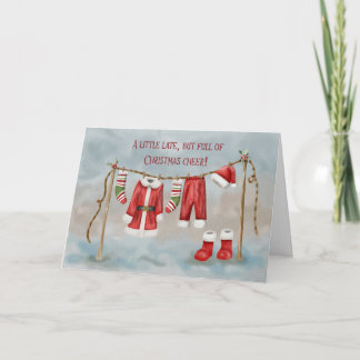 Cartão De Agradecimento Belated Christmas with Santa’s Outfit on Clothesl