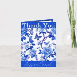 Cartão De Agradecimento Beleza Floral Azul e Branco