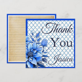 Cartão De Agradecimento Beleza Floral Azul e Branco