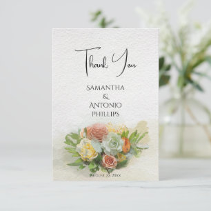 Cartão De Agradecimento Belo Buquê de Flores Arte Aquarela