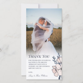 Cartão De Agradecimento Belo Casamento de Flores Azuis e Blush Obrigado