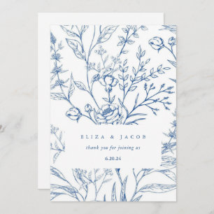 Cartão De Agradecimento Belo Casamento Floral Azul e Branco