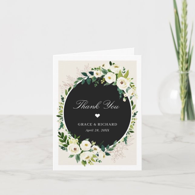 Cartão De Agradecimento Belo Casamento Floral de Ivory White Greenery (Frente)