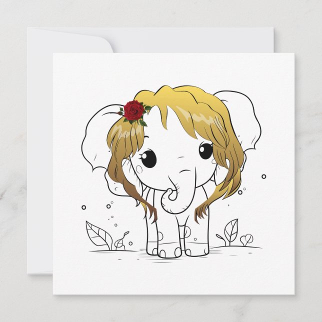Cartão De Agradecimento Belo elefante bebê fêmea com cabelo amarelo (Frente)