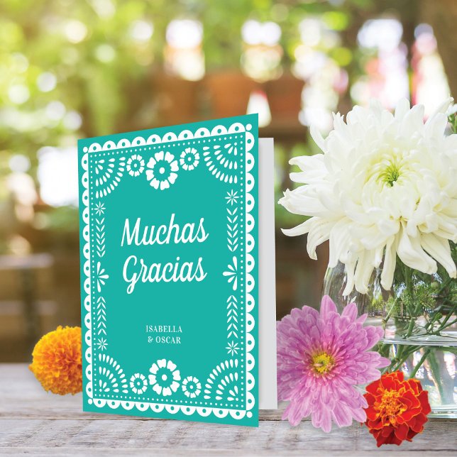 Cartão De Agradecimento Belo Ornamentado Papel Picado Aqua Wedding (Criador carregado)