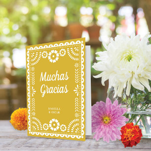 Cartão De Agradecimento Belo Ornamentado Papel Picado Casamento Amarelo