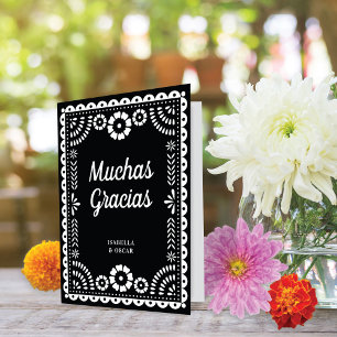 Cartão De Agradecimento Belo Ornamentado Papel Picado Casamento Branco Neg