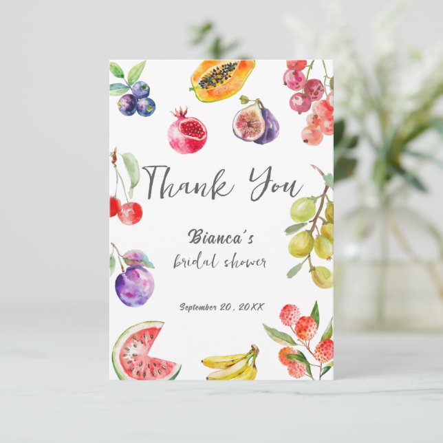 Cartão De Agradecimento Bem-vinda à Chuvada de Presentes de Noiva da Fresh (Em pé/Frente)