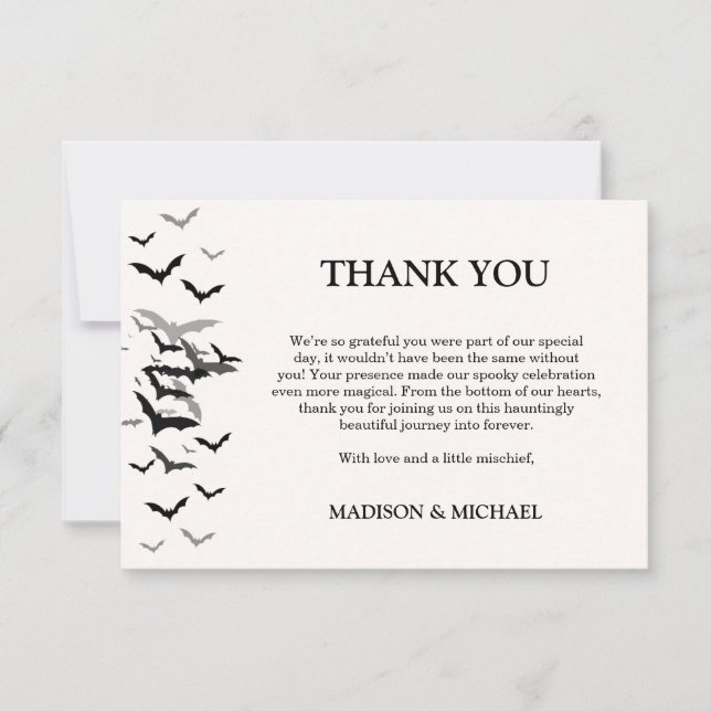 Cartão De Agradecimento Bem-vindo ao Casamento do Morcego Preto Gótico Vin (Frente)