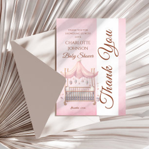 Cartão De Agradecimento Berço de Bebê Rosa Vintage para Chás de Bebê