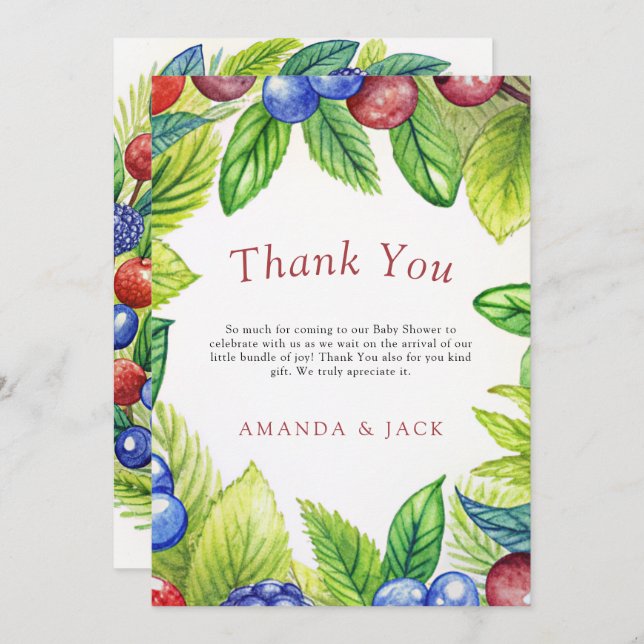 Cartão De Agradecimento Berries Strawberry Berry Sweet Chá de fraldas (Frente/Verso)