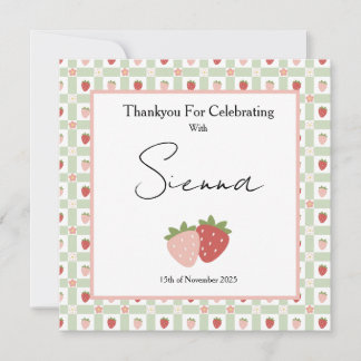 Cartão De Agradecimento Berry First Birthday Customisable Gingham Print 