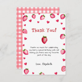 Cartão De Agradecimento Berry First Birthday Strawberry Summer Gingham 1 r