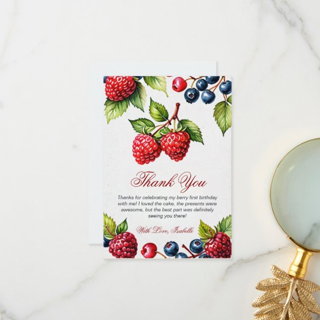 Cartão De Agradecimento Berry First Photo do primeiro aniversario Berry (Frente/Verso In Situ)