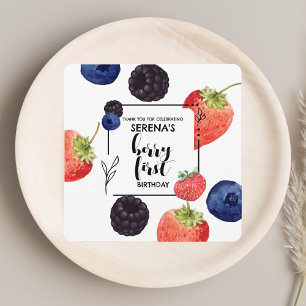 Cartão De Agradecimento Berry First PRIMEIRO ANIVERSARIO Quadrado de B